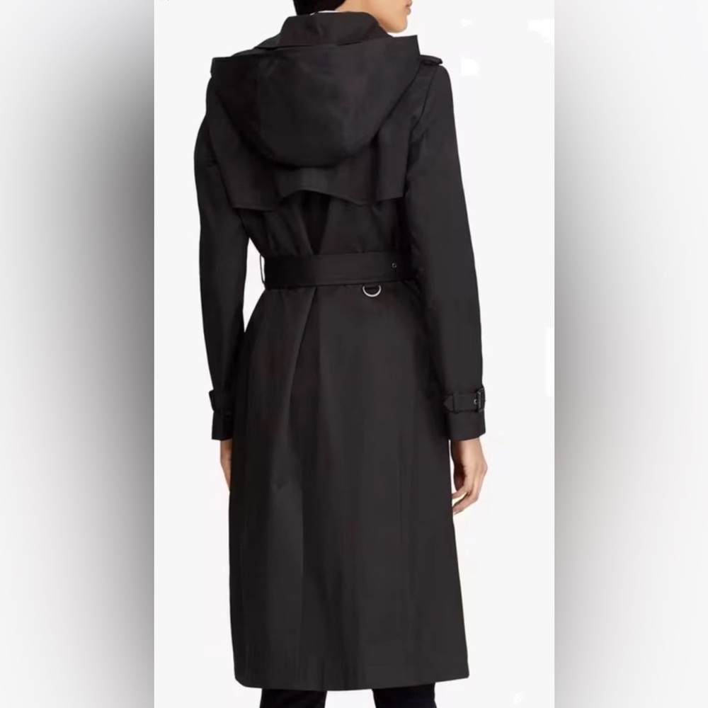 Lauren Ralph Lauren Single Breasted Trench Coat Hooded Belted Black Sz S NWT - Picture 3 of 12